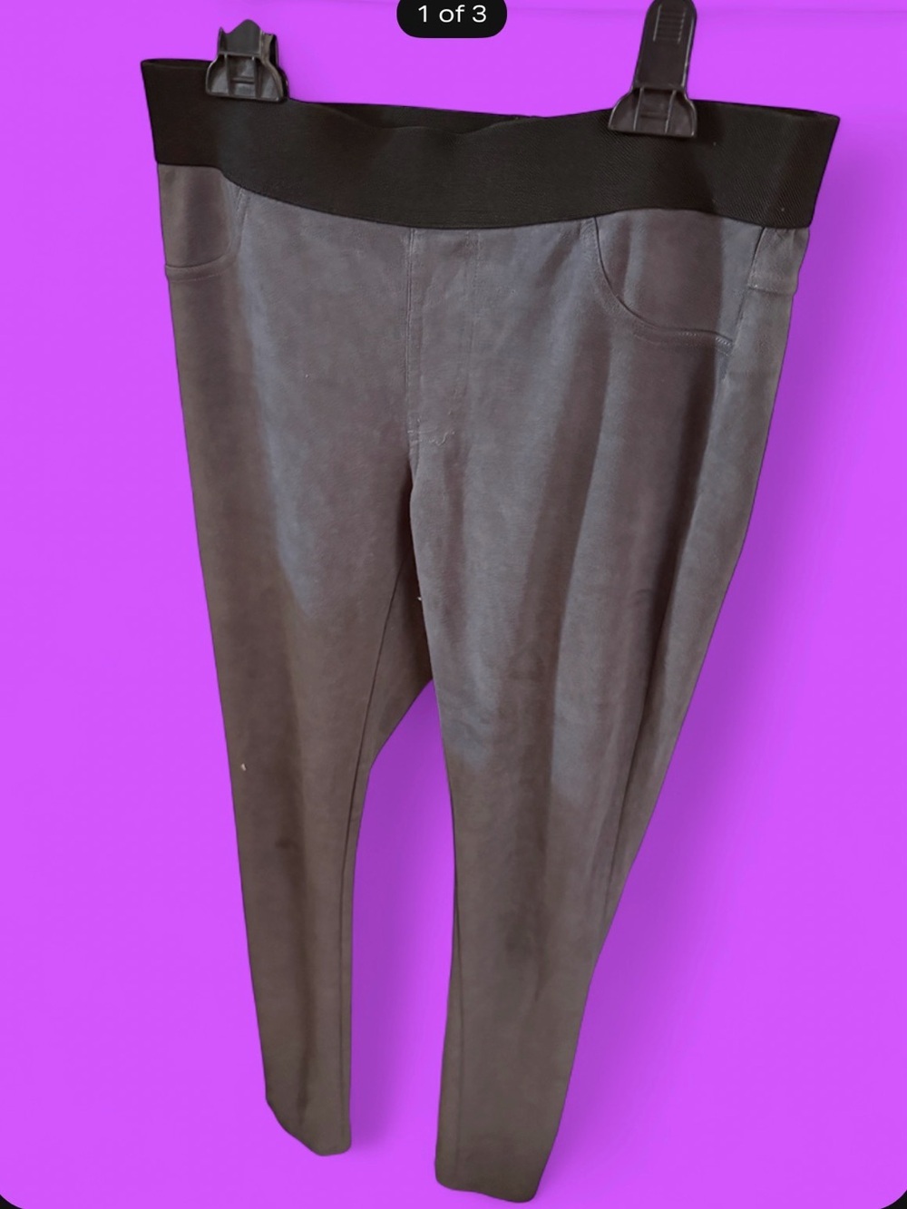 Premise Brown Faux Leather Leggings with Black Waistband